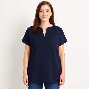 LUMIERE Women’s Vegan Faux Suede Pull On Top Boxy Style V Neck Size S